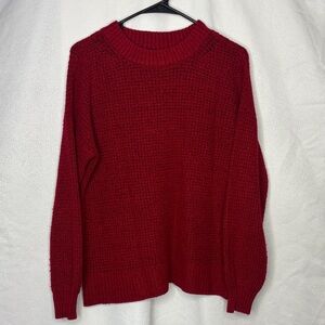 American Eagle Red Textured Knit Sweater Women’s Small Crewneck Cozy Pullover